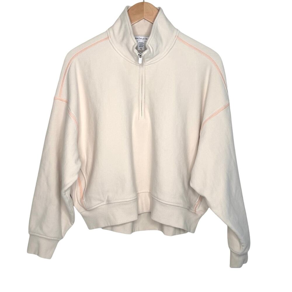 Athleta Forever Fleece 1/2 zip high hip sweatshirt cream size XL - Picture 9 of 9
